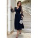 Rochie midi eleganta neagra din tul cu glitter evazata cu maneca lunga Petra 4 - dyandra.ro