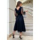 Rochie midi eleganta neagra din tul cu glitter evazata cu maneca lunga Petra 3 - dyandra.ro