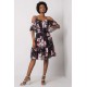 Rochie midi neagra cu flori roz cu volane si umeri goi Janett Rochie midi neagra cu flori roz cu volane si umeri goi Janett 4 - dyandra.ro