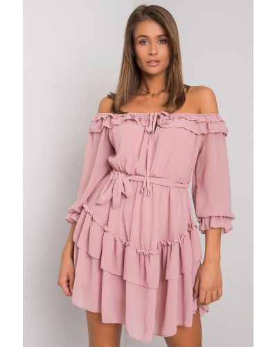 Rochie babydoll roz pal cu volane vaporoasa Demyra - dyandra.ro