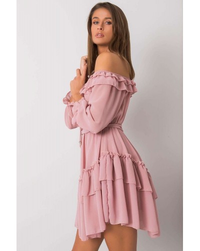 Rochie babydoll roz pal cu volane vaporoasa Demyra - dyandra.ro