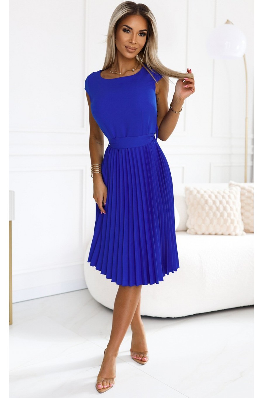 Rochie albastra midi plisata Karima 3 - dyandra.ro