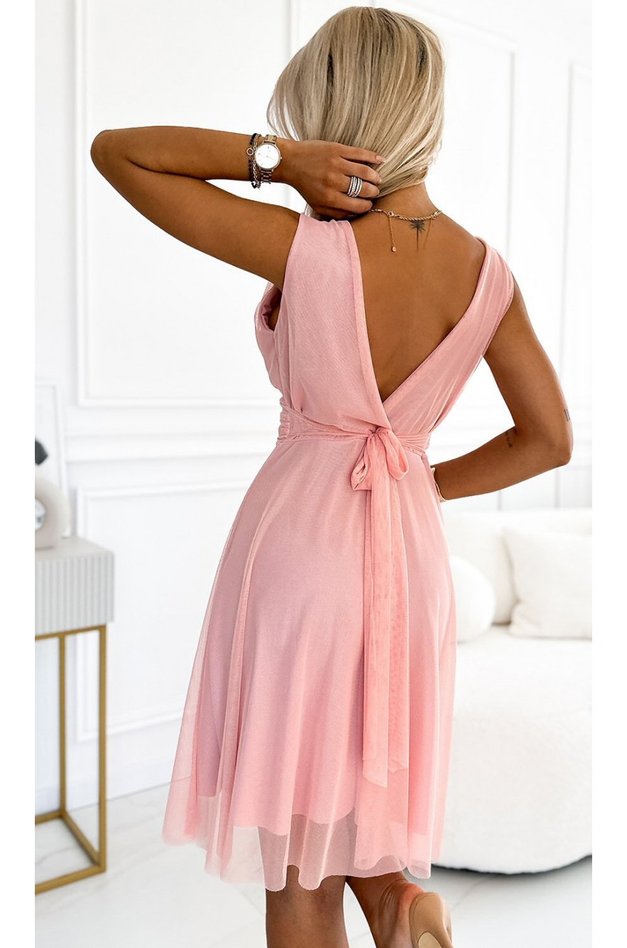 Rochie scurta roz pal baby doll din tulle petrecuta Ramya 2 - dyandra.ro
