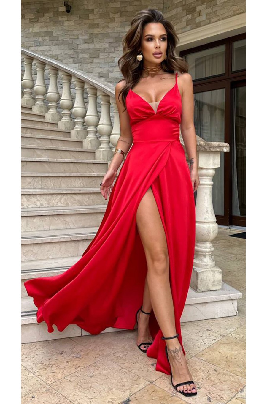 Rochie lunga rosie din satin Aleeza Rochie lunga rosie din satin Aleeza 1 - dyandra.ro