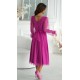 Rochie midi din tul cu glitter mov bishop evazata cu maneca lunga Petra 3 - dyandra.ro