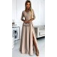 Rochie eleganta lunga bej cu bustul din dantela Allegria 2 - dyandra.ro