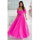 Rochie eleganta lunga din tulle roz fucsia vaporoasa cu umerii goi FloraY 2 - dyandra.ro