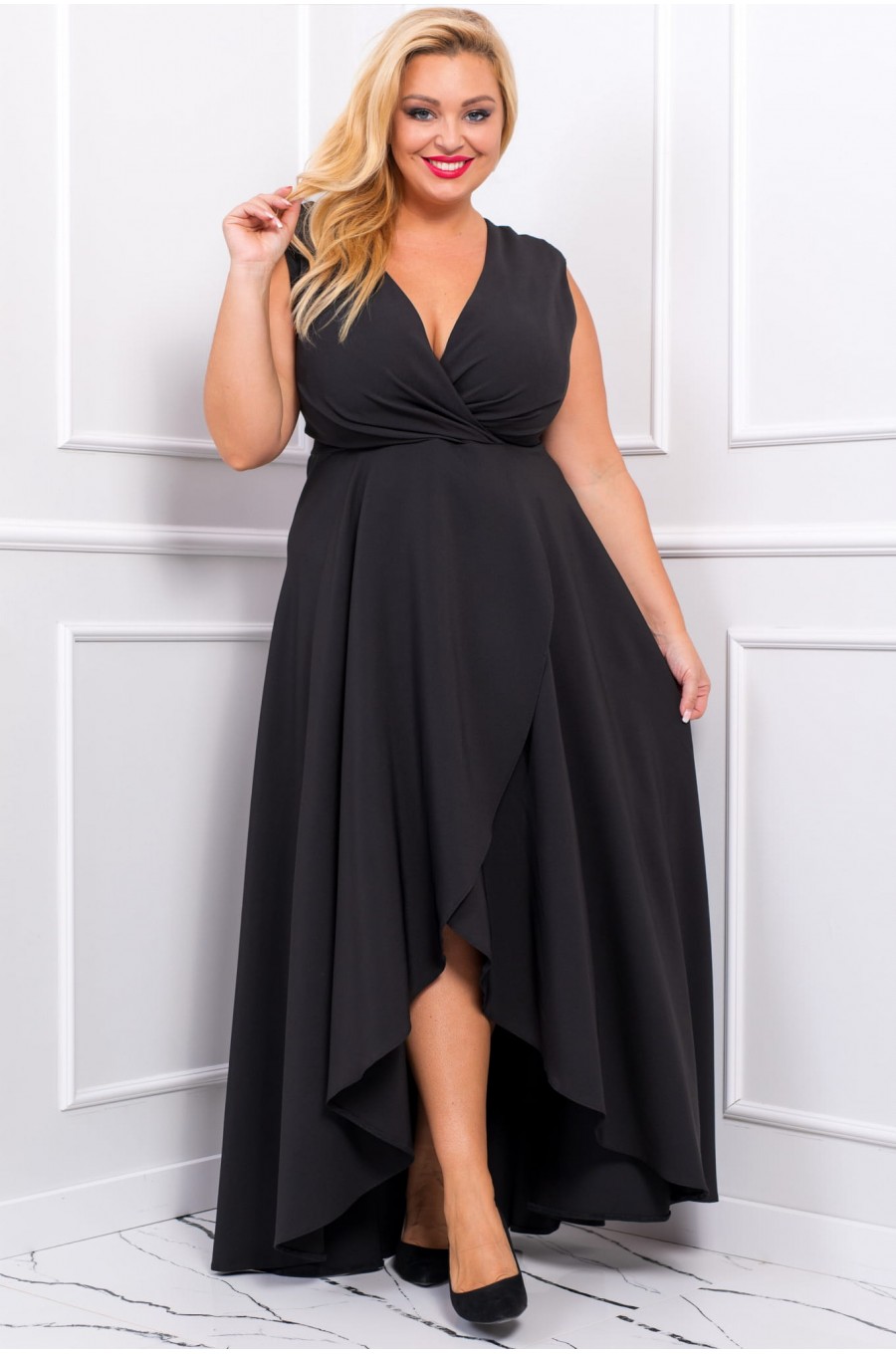 Rochie lunga neagra petrecuta asimetrica Gracia2 Rochie lunga neagra petrecuta asimetrica Gracia2 3 - dyandra.ro