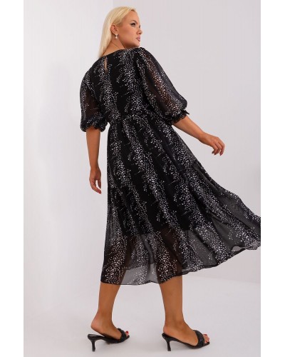 Rochie midi neagra cu print alb Dianna Rochie midi neagra cu print alb Dianna - dyandra.ro