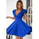 Rochie baby doll scurta albastra din vascoza in clos cu volane la maneca Everly 4 - dyandra.ro