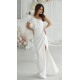 Rochie cununie civila lunga, alba, cu un umar gol, volan si pene, Reyna Rochie cununie civila lunga, alba, cu un umar gol, volan si pene, Reyna 4 - dyandra.ro