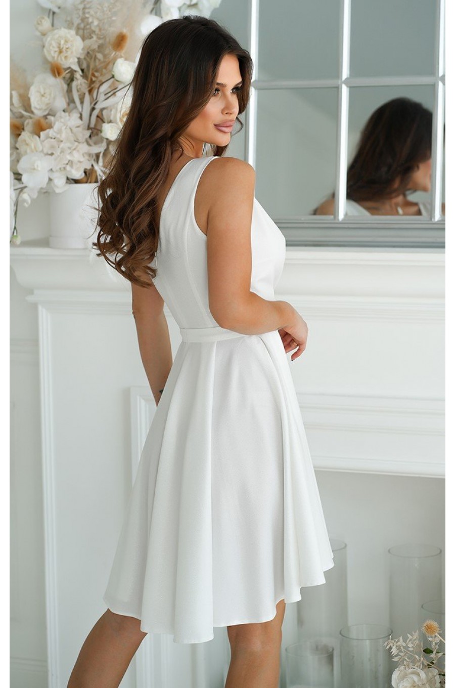 Rochie cununie civila scurta, alba, din brocard, babydoll, petrecuta, Andressa  2 - dyandra.ro