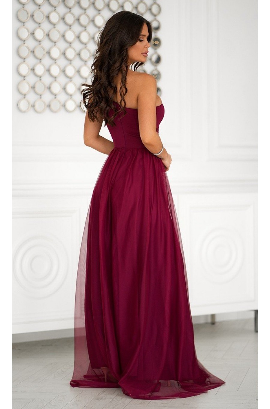 Rochie de nunta lunga burgundy cu tulle si paiete Louanna Rochie de nunta lunga burgundy cu tulle si paiete Louanna 2 - dyandra.ro