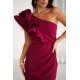 Rochie scurta eleganta burgundy cu un umar gol cu volan si pene Sophia Rochie scurta eleganta burgundy cu un umar gol cu volan si pene Sophia 6 - dyandra.ro