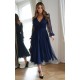 Rochie midi eleganta din tul cu glitter bleumarin evazata cu maneca lunga Petra 2 - dyandra.ro