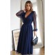 Rochie midi eleganta din tul cu glitter bleumarin evazata cu maneca lunga Petra 5 - dyandra.ro