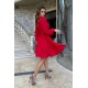 Rochie scurta din vascoza rosie cu maneca lunga vaporoasa Hermosa 3 - dyandra.ro
