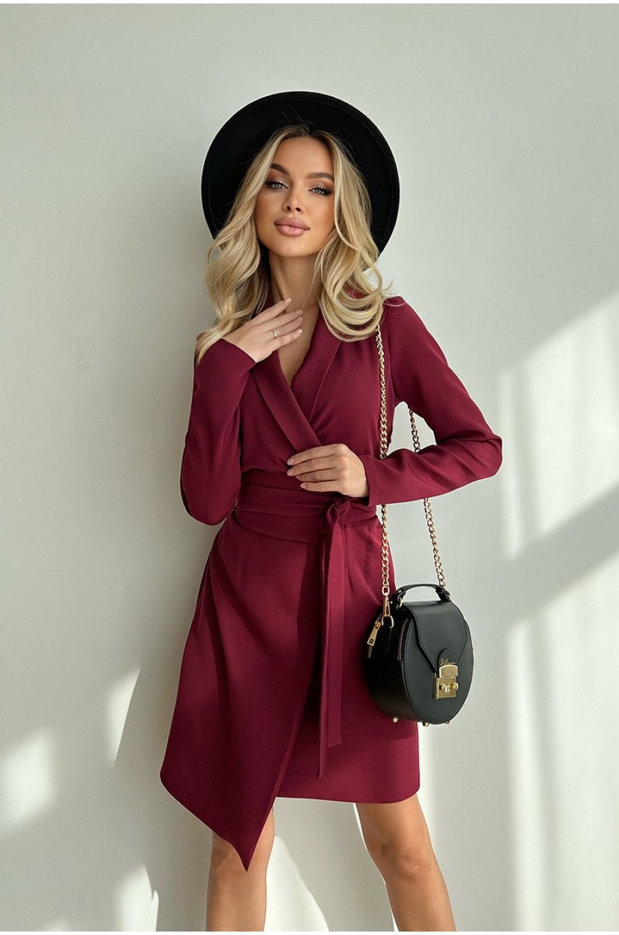 Rochie de zi scurta, burgundy, tip sacou, cu maneca lunga, Liana Rochie de zi scurta, burgundy, tip sacou, cu maneca lunga, Liana 6 - dyandra.ro