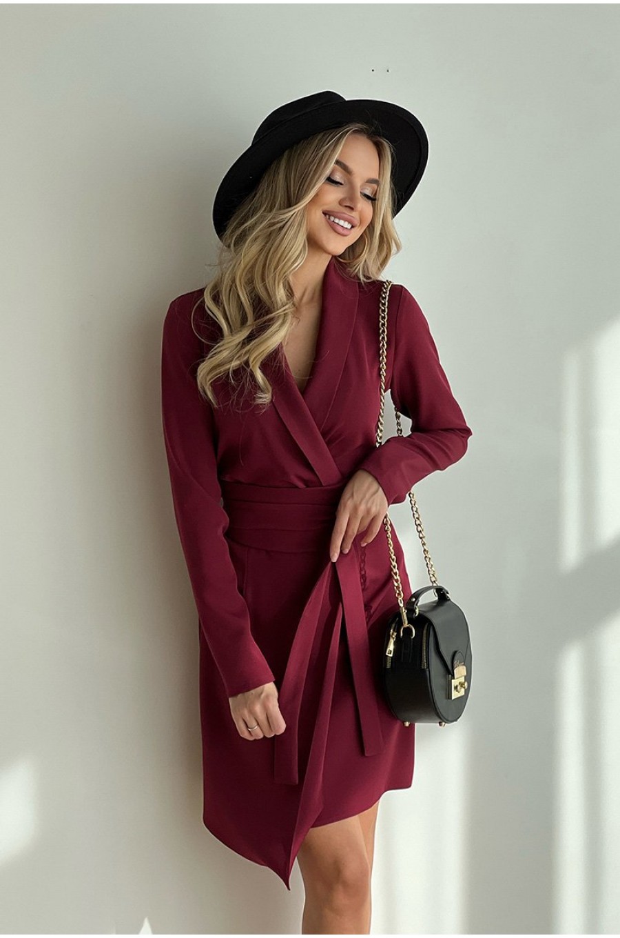 Rochie de zi scurta, burgundy, tip sacou, cu maneca lunga, Liana Rochie de zi scurta, burgundy, tip sacou, cu maneca lunga, Liana 8 - dyandra.ro
