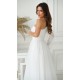 Rochie eleganta de bal, lunga, din tulle si dantela alba, cu un umar gol si maneca lunga, Azelle 4 - dyandra.ro