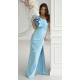 Rochie eleganta, lunga, bleu, cu un umar gol, volan si pene, Reyna Rochie eleganta, lunga, bleu, cu un umar gol, volan si pene, Reyna 2 - dyandra.ro
