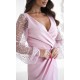 Rochie eleganta lunga cu paiete roz pastel cu maneca lunga petrecuta Deluxe 4 - dyandra.ro
