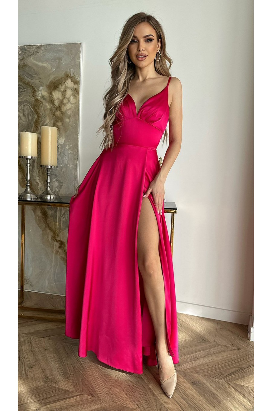 Rochie lunga din satin roz fucsia Aleeza Rochie lunga din satin roz fucsia Aleeza 1 - dyandra.ro