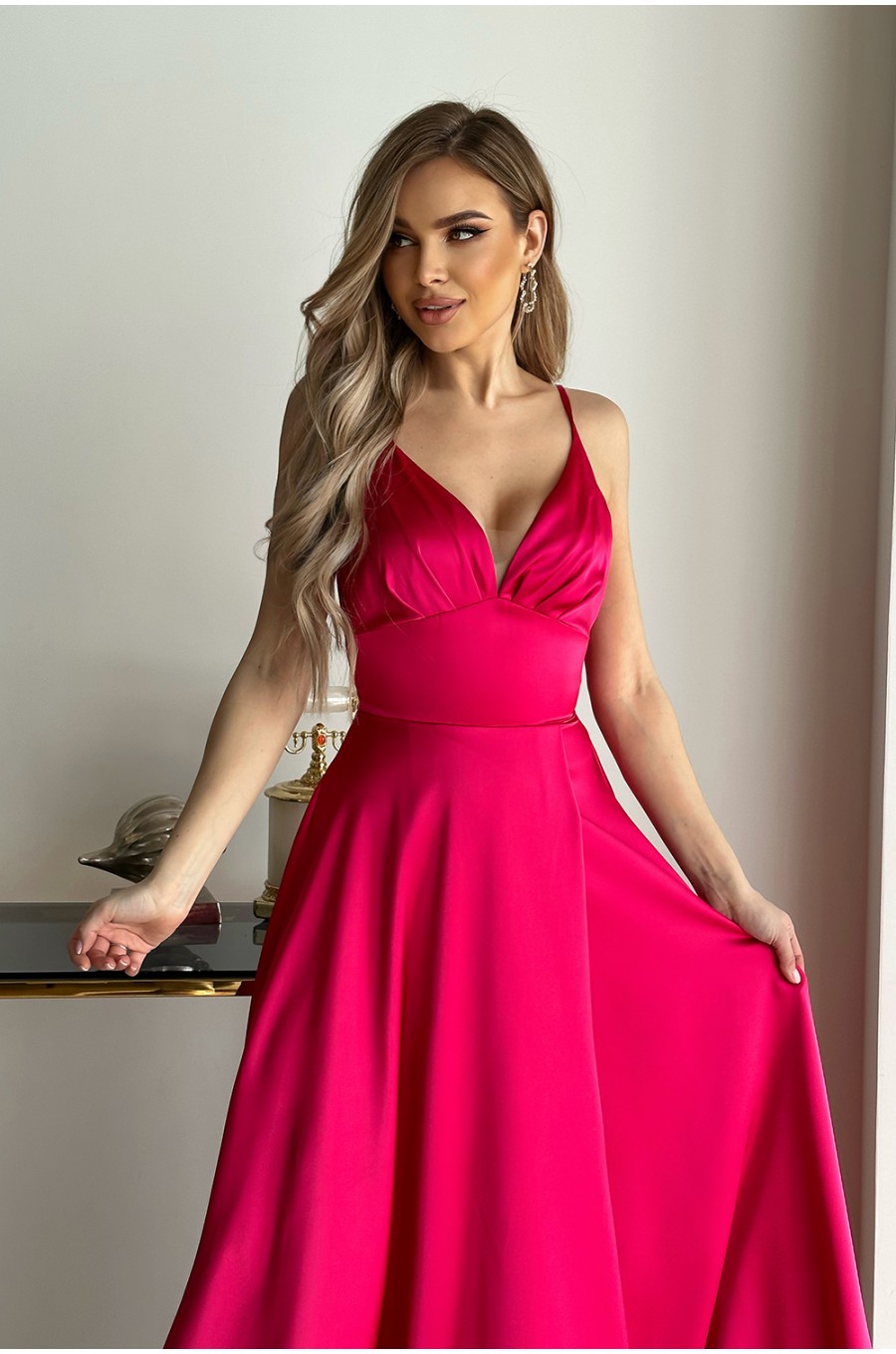 Rochie lunga din satin roz fucsia Aleeza Rochie lunga din satin roz fucsia Aleeza 3 - dyandra.ro