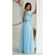 Rochie eleganta lunga din tulle bleu vaporoasa cu umerii goi FloraY 3 - dyandra.ro
