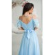 Rochie eleganta lunga din tulle bleu vaporoasa cu umerii goi FloraY 4 - dyandra.ro