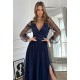 Rochie lunga din tull bleumarin navy cu maneca lunga SplendorB Rochie lunga din tull bleumarin navy cu maneca lunga SplendorB 4 - dyandra.ro