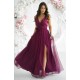 Rochie eleganta lunga din tulle burgundy vaporoasa cu floare decorativa Dyandra 2 - dyandra.ro