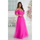 Rochie eleganta lunga din tulle roz fucsia vaporoasa cu umerii goi FloraY 6 - dyandra.ro