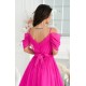 Rochie eleganta lunga din tulle roz fucsia vaporoasa cu umerii goi FloraY 4 - dyandra.ro