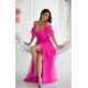 Rochie eleganta lunga din tulle roz fucsia vaporoasa cu umerii goi FloraY 5 - dyandra.ro