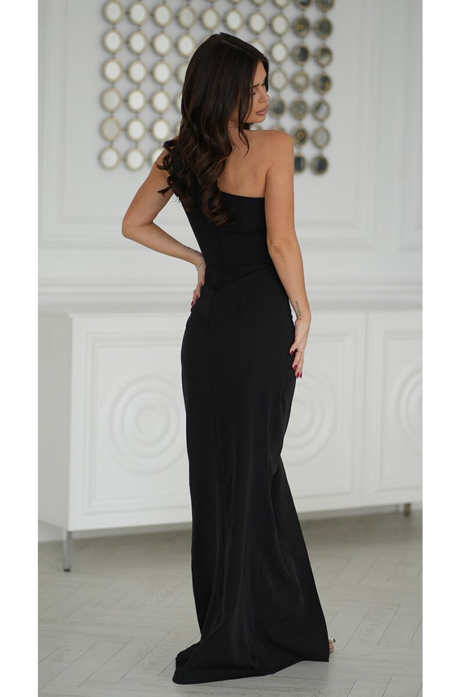 Rochie de ocazie eleganta lunga neagra cu paiete pe bust Extravaganza 2 - dyandra.ro