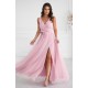 Rochie eleganta lunga roz prafuit din tulle cu floare decorativa vaporoasa Dyandra 2 - dyandra.ro