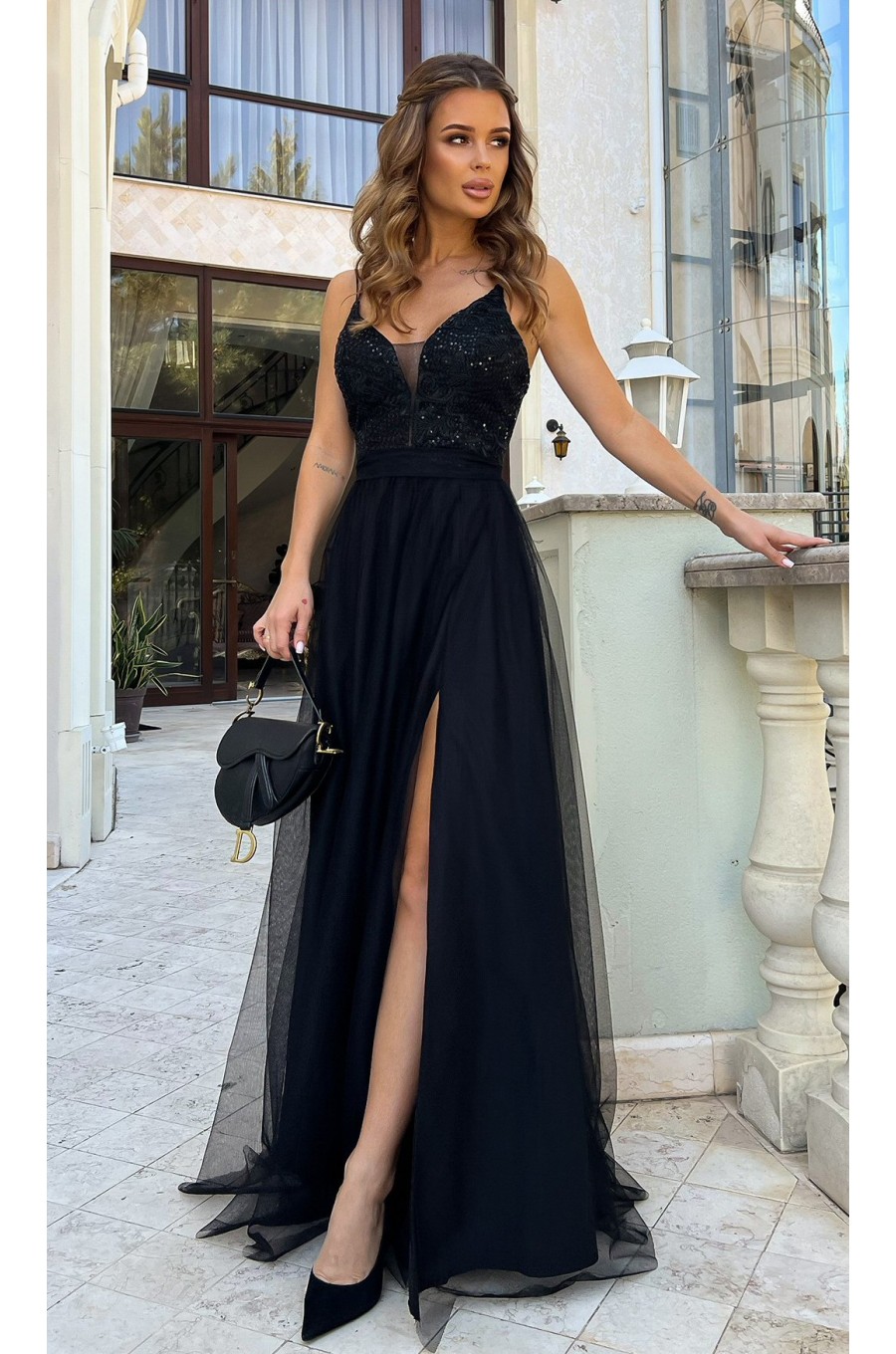 Rochie eleganta lunga neagra din tulle si dantela vaporoasa Isadora Rochie eleganta lunga neagra din tulle si dantela vaporoasa Isadora 1 - dyandra.ro