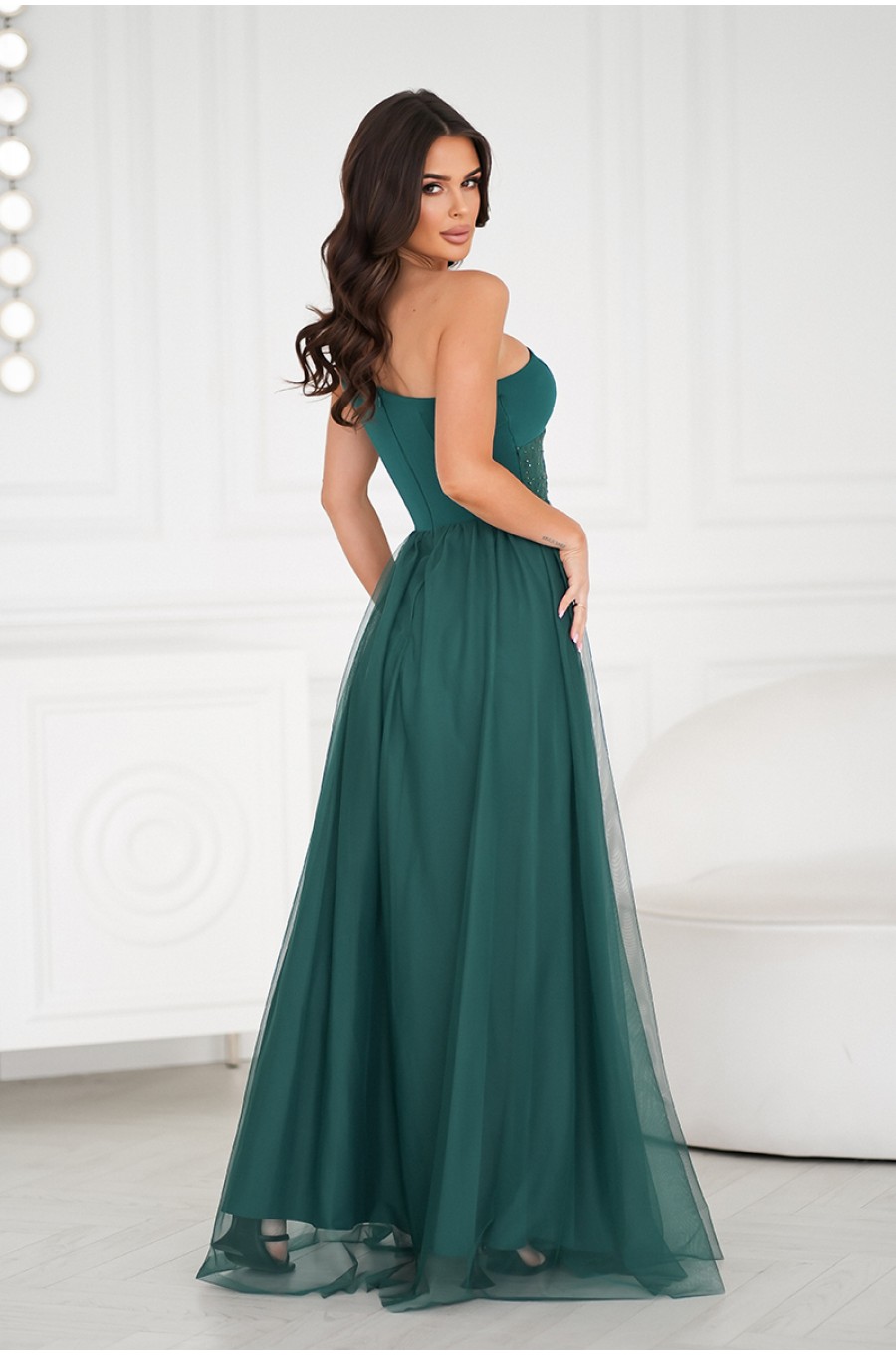 Rochie eleganta lunga verde cu tulle si paiete vaporoasa Louanna Rochie eleganta lunga verde cu tulle si paiete vaporoasa Louanna 2 - dyandra.ro