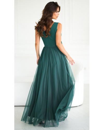 Rochii marimi mari, Rochie eleganta lunga verde vaporoasa din tulle cu floare decorativa Dyandra - dyandra.ro