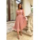 Rochie midi eleganta din tul cu glitter roz nude cu maneca lunga Petra 2 - dyandra.ro