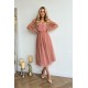Rochie midi eleganta din tul cu glitter roz nude cu maneca lunga Petra 7 - dyandra.ro