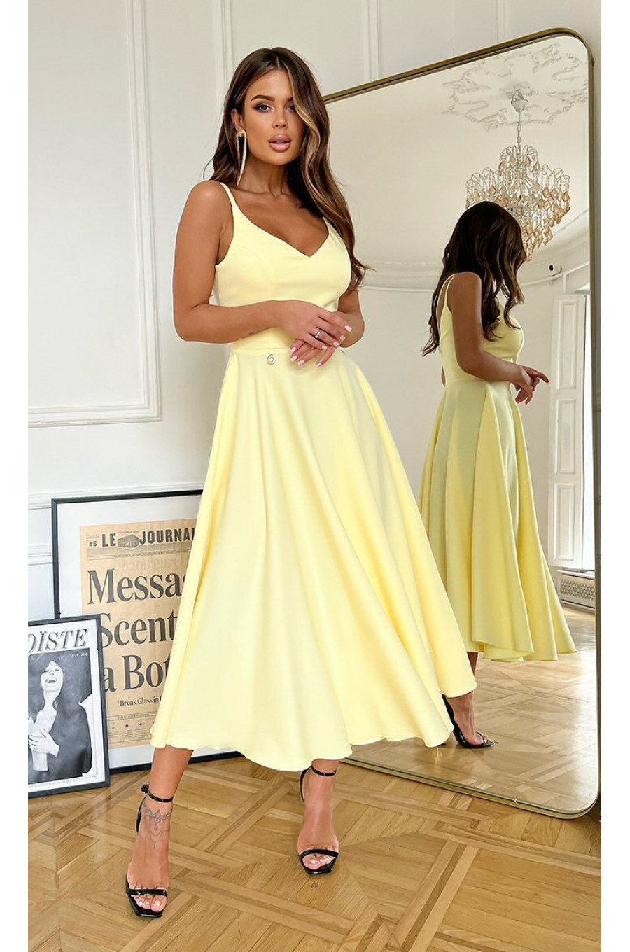 Rochie eleganta midi in clos retro galbena Fabiola Rochie eleganta midi in clos retro galbena Fabiola 1 - dyandra.ro