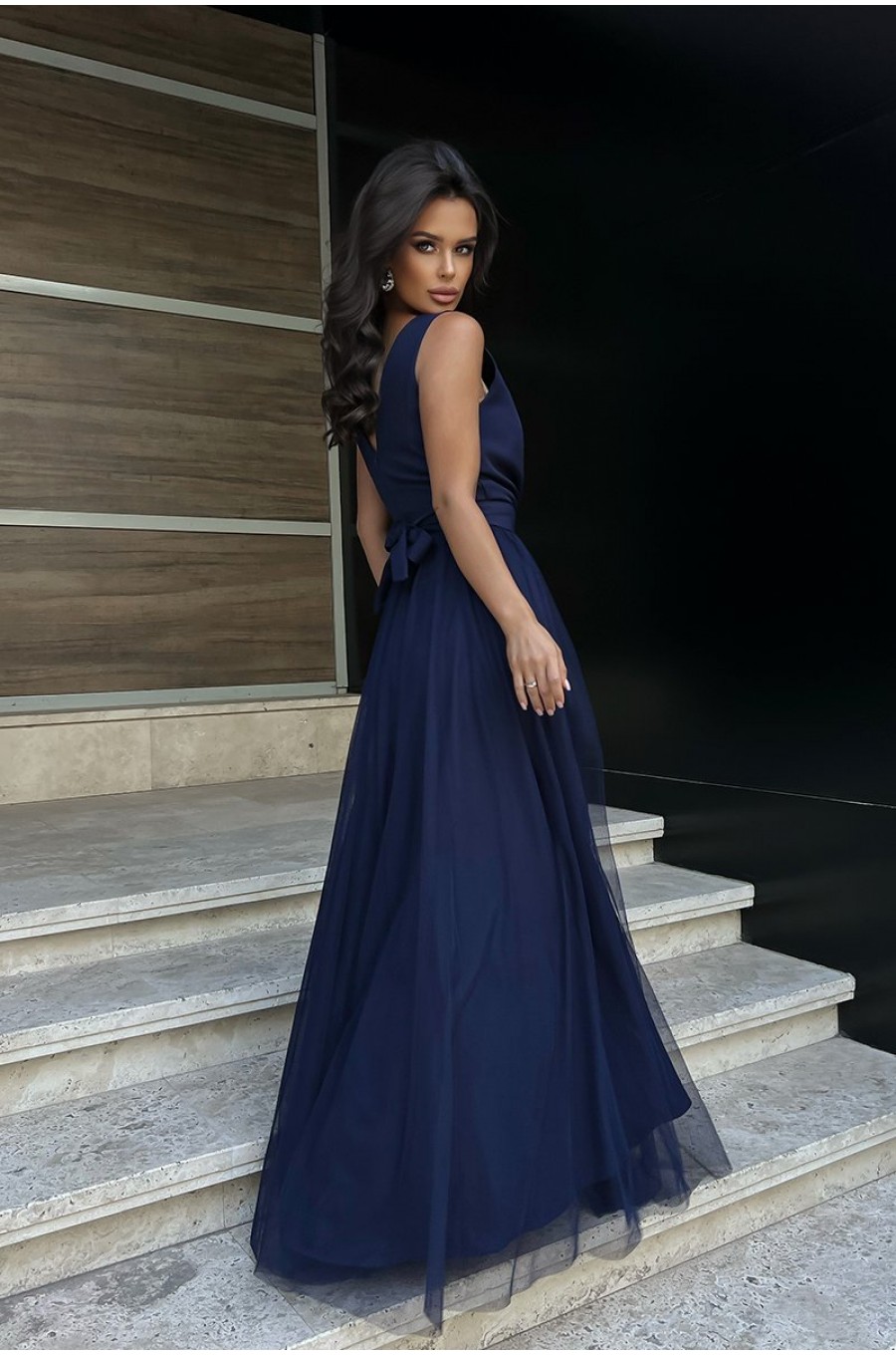 Rochie lunga din tulle si vascoza bleumarin, vaporoasa, Andreea Rochie lunga din tulle si vascoza bleumarin, vaporoasa, Andreea 2 - dyandra.ro