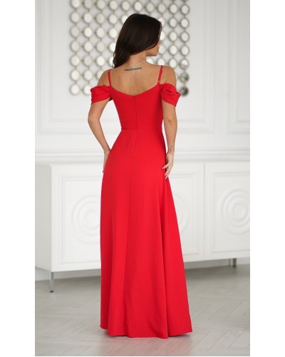 Rochie lunga rosie cu umerii goi vaporoasa Katiya - dyandra.ro