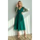 Rochie midi eleganta verde din tul cu glitter cu maneca lunga Petra 2 - dyandra.ro