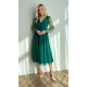 Rochie midi eleganta verde din tul cu glitter cu maneca lunga Petra 6 - dyandra.ro