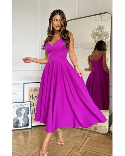 Rochie midi in clos mov bishop retro Fabiola - dyandra.ro