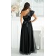 Rochie eleganta neagra din tulle cu un umar gol si volan din satin Irresistible 5 - dyandra.ro
