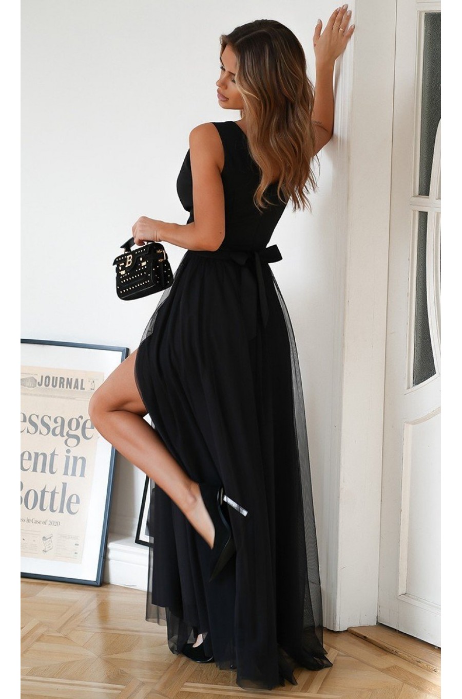 Rochie neagra lunga din tulle si vascoza vaporoasa Andreea Rochie neagra lunga din tulle si vascoza vaporoasa Andreea 2 - dyandra.ro